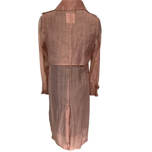 Avec Les Filles Rose Crinkled Lightweight Double Breasted Trench Coat Size S - Picture 3 of 6